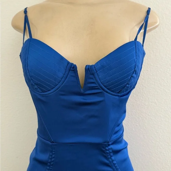 Oh Polly Cobalt Blue Satin Mini Dress- size 6 - Picture 2 of 7